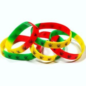 5-Pack Cannabis Leaf Wristband Bracelet Pot Plant Marijuana Jewelry Weed Ganja